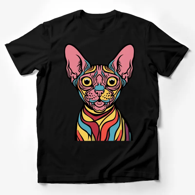 Colorful Sphynx Cat Shirt, Vivid Abstract Artwork Tee, Unique Animal Lover Gift, Eye-Catching Casual Wear Male T-Shirt