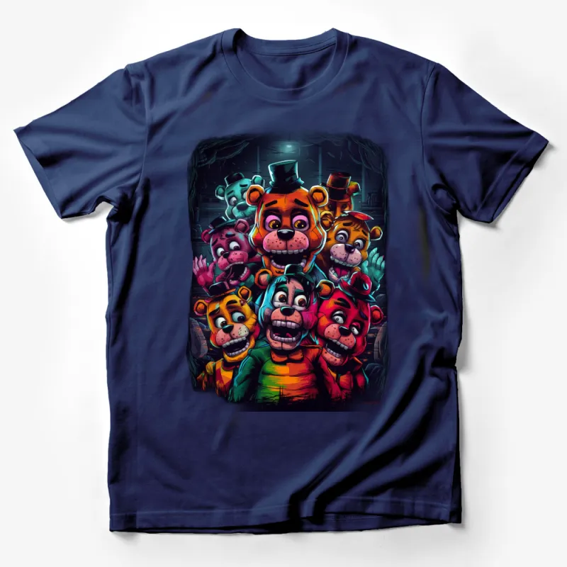 Colorful Animated Bear Characters Group T-Shirt, Vibrant Cartoon Graphic Tee, Unisex Kids and Adult Sizes Male T-Shirt