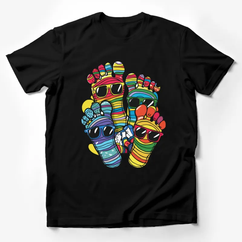 Colorful Funky Feet T-Shirt, Cartoon Feet with Sunglasses, Unisex Casual Tee, Artistic Graphic Shirt, Summer Beach Top, Fun Gift Idea Male T-Shirt