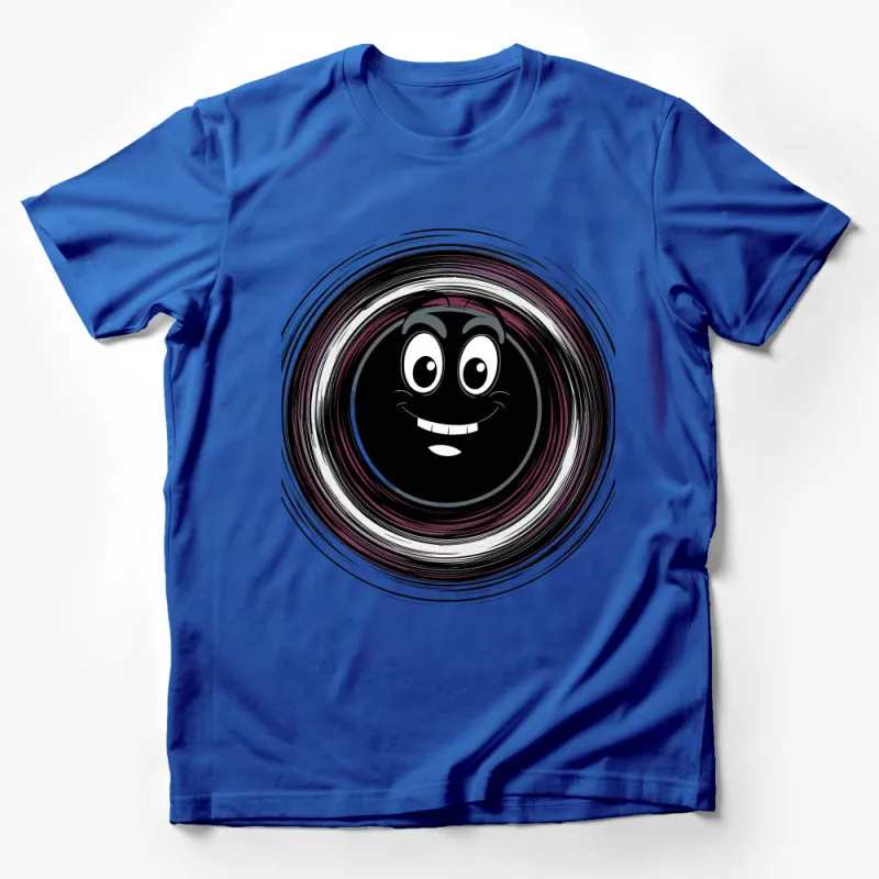 Happy Face Cartoon T-Shirt, Cute Smiling Character, Black and White Graphic Tee, Casual Unisex Shirt for All Ages Male T-Shirt