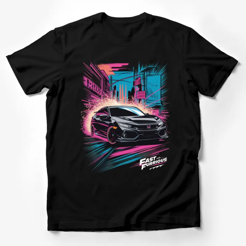 Urban Honda Civic Illustration T-Shirt, Fast and Furious Inspired, Car Enthusiast Graphic Tee, Unisex Streetwear Male T-Shirt