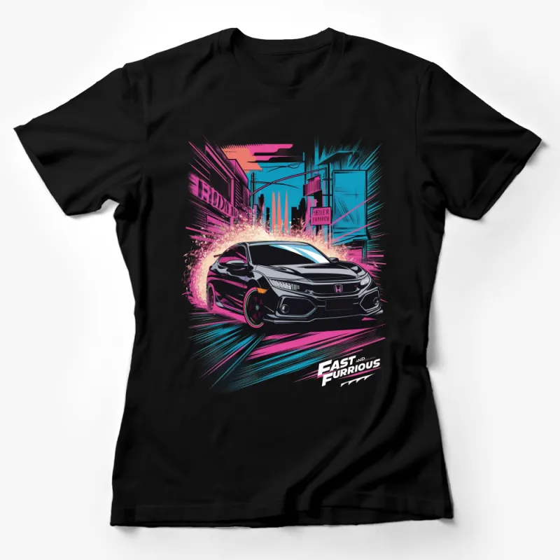 Urban Honda Civic Illustration T-Shirt, Fast and Furious Inspired, Car Enthusiast Graphic Tee, Unisex Streetwear Female T-Shirt