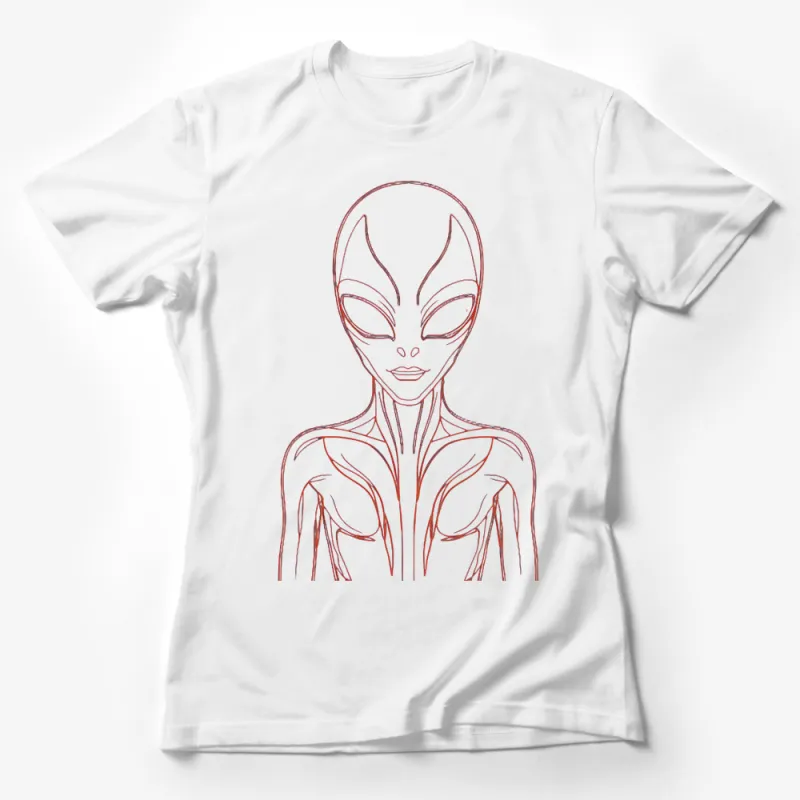 Alien Sketch Art T-Shirt, Unique Extraterrestrial Design Tee, Sci-Fi Style Soft Cotton Shirt, Unisex Casual Graphic Top Female T-Shirt