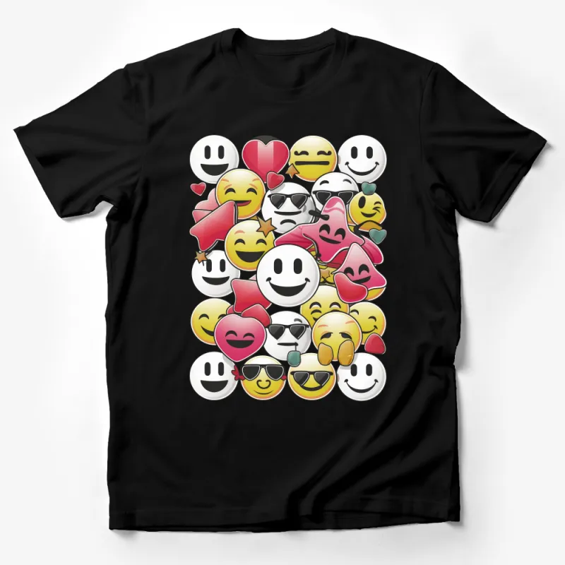 Emoji T-Shirt, Smiley Faces and Hearts Unisex Tee, Colorful Emoticons Graphic Shirt, Casual Comfortable Top, Fun Gift Idea Male T-Shirt