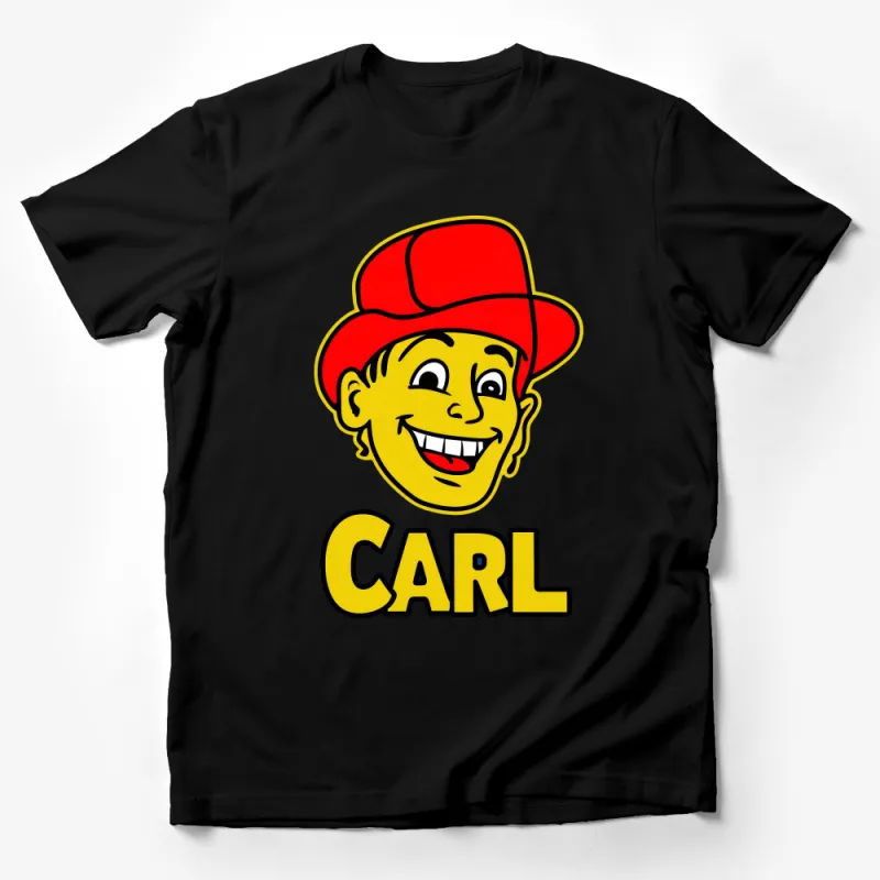 Cartoon Character Carl Red Hat T-Shirt, Funny Face Graphic Tee, Unisex Casual Shirt, Gift for Friends, Colorful Apparel Male T-Shirt