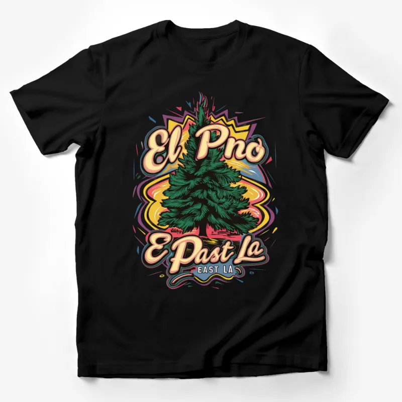 Vintage Style El Pino East LA Graphic T-Shirt, Retro California Tree Design Tee, Urban Streetwear Male T-Shirt