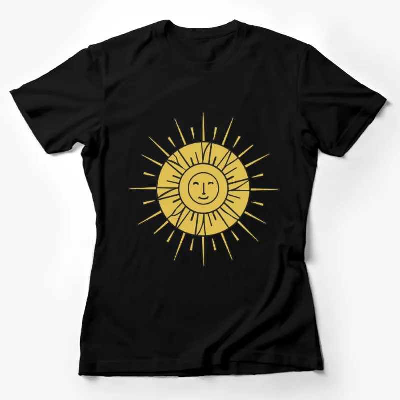 Golden Sun Face T-Shirt, Bohemian Summer Tee, Unisex Graphic Shirt, Casual Sunburst Top, Celestial Boho Clothing, Gift for Sunny Days Female T-Shirt