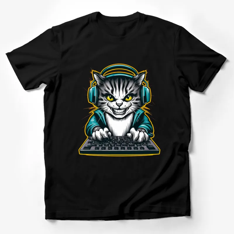 Cool Cat DJ T-Shirt, Funky Feline with Headphones Graphic Tee, Unisex Music Lover Cat Shirt, Party Animal Top, Unique Gift Idea Male T-Shirt