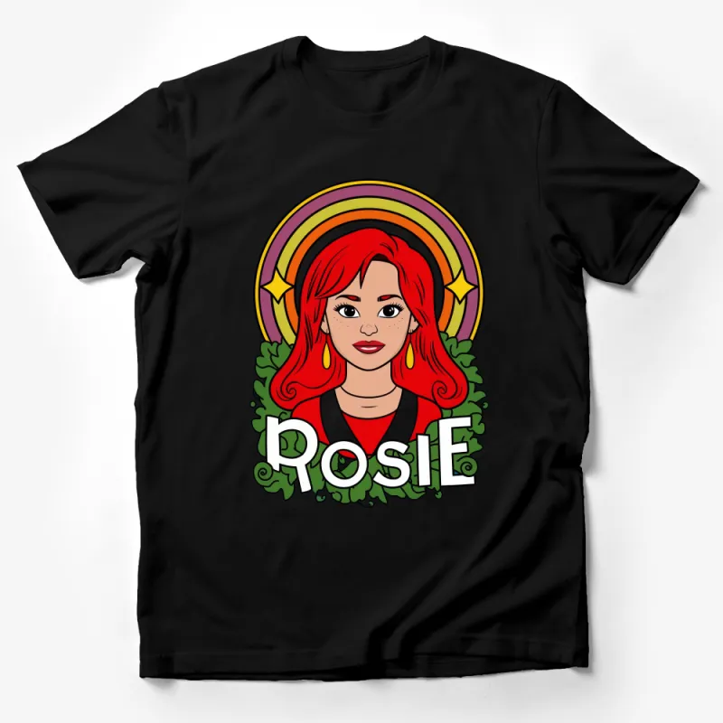 Colorful Retro Rosie Name with Rainbow Aura Graphic T-Shirt for Women Male T-Shirt