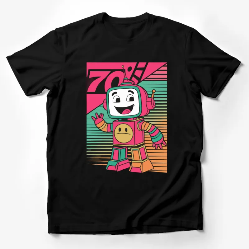 Colorful Cartoon Robot with Heart Chest Graphic T-Shirt for All Ages Male T-Shirt