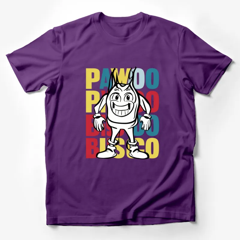 Colorful Retro Pawoo Disco Character T-Shirt, Fun Cartoon Graphic Tee for Parties and Casual Wear Male T-Shirt