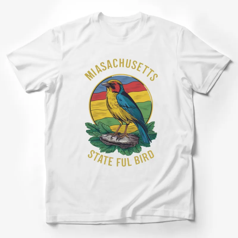 Vibrant Massachusetts State Bird Graphic T-Shirt, Retro Style Colorful Tee Male T-Shirt