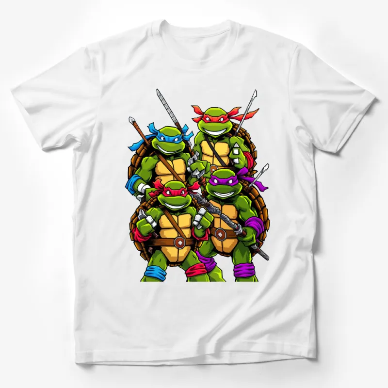 Teen-Centric Bold Colorful Ninja Turtle Graphic Tee, Unisex Cartoon Character Shirt Male T-Shirt