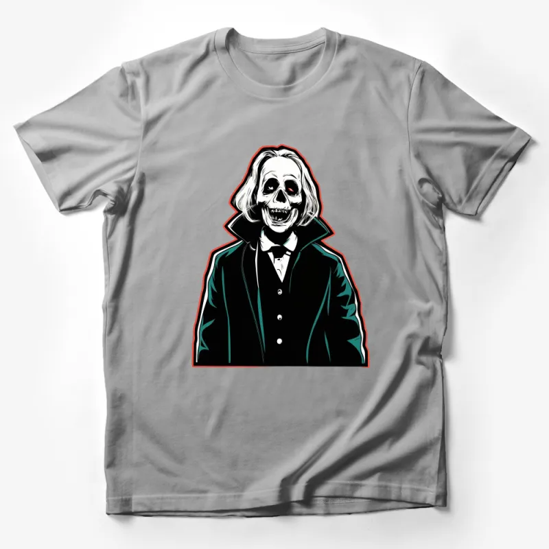 Unique Creepy Smiling Skeleton Face T-Shirt, Horror Movie Enthusiast, Goth Style Tee Male T-Shirt