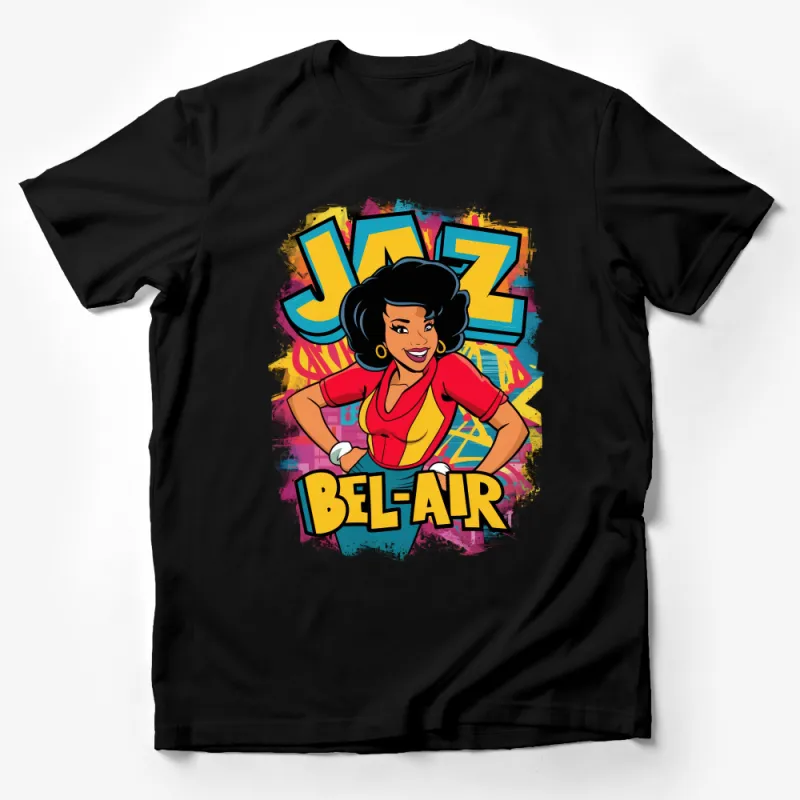 Vintage Style Jazz Bel-Air Colorful Graphic Tee, Retro Cartoon Character Shirt Male T-Shirt