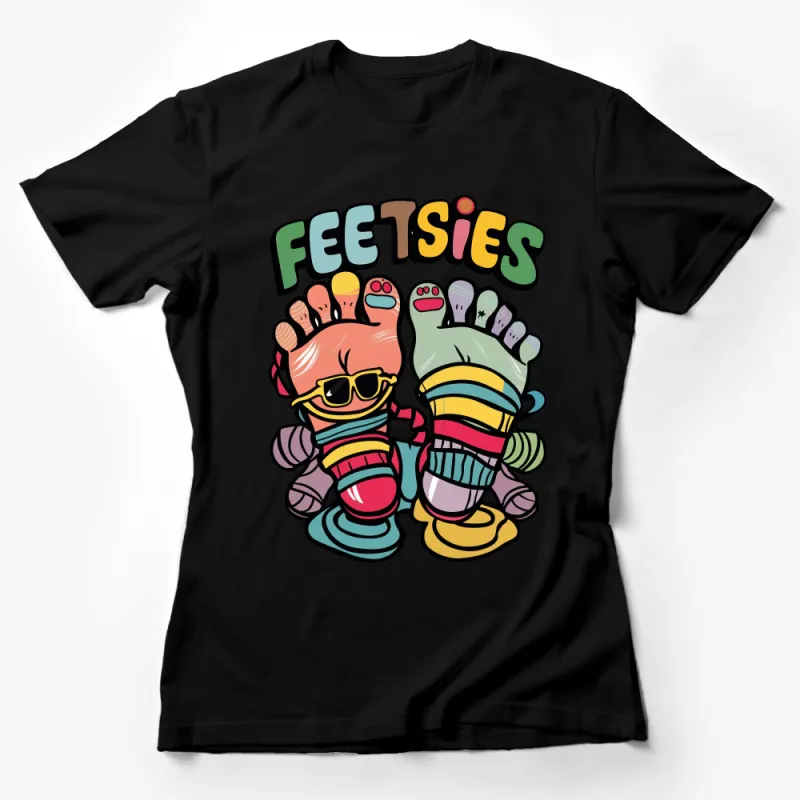 Colorful Feet Cartoon Feetsies T-Shirt, Fun Novelty Graphic Tee, Unisex Casual Comfortable Fashion, Gift for Friends Female T-Shirt