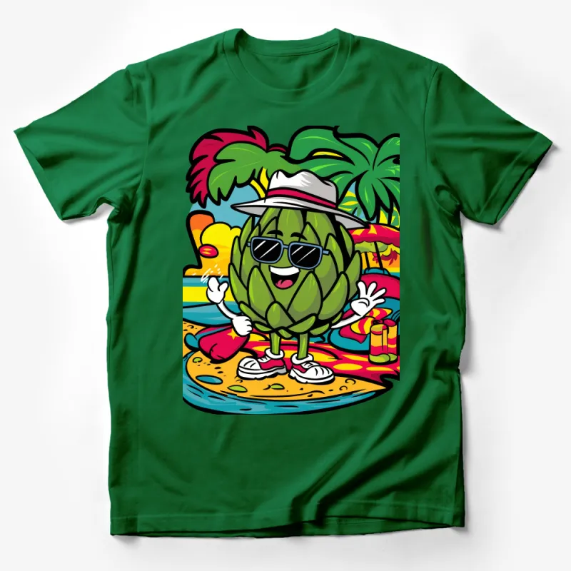 Beach Vibes Artichoke T-Shirt, Tropical Cartoon Character Shirt, Unisex Summer Graphic Tee, Casual Vacation Clothing, Cool Foodie Gift Male T-Shirt