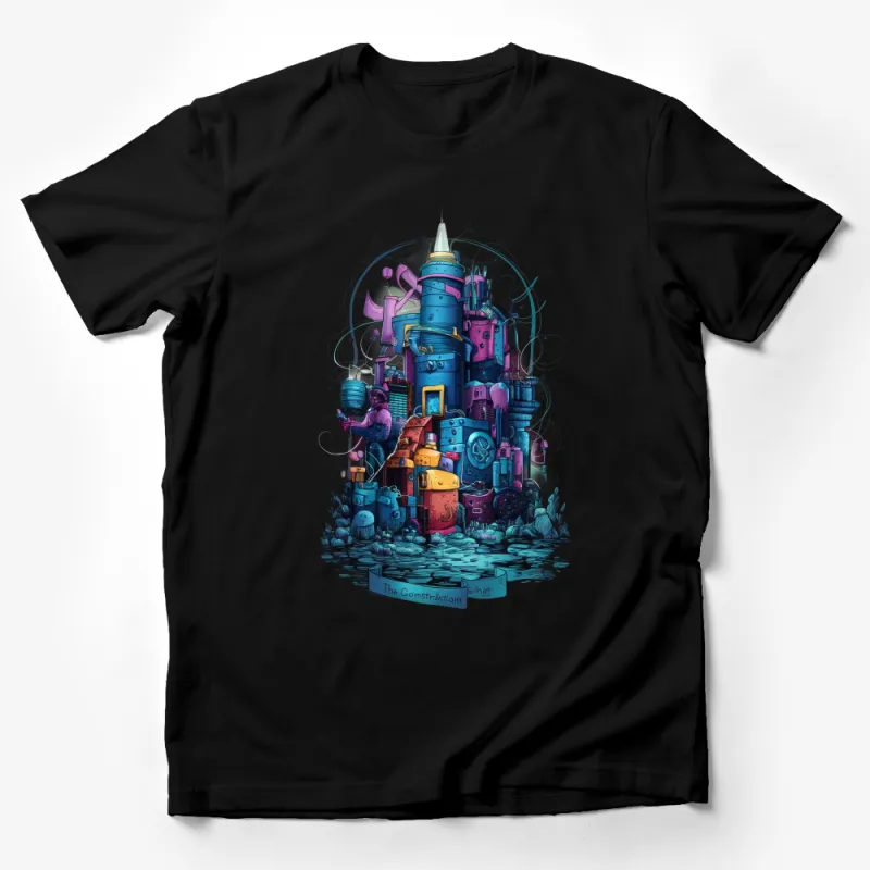 Whimsical Castle Illustration Fantasy T-Shirt, Artistic Colorful Unisex Tee Male T-Shirt