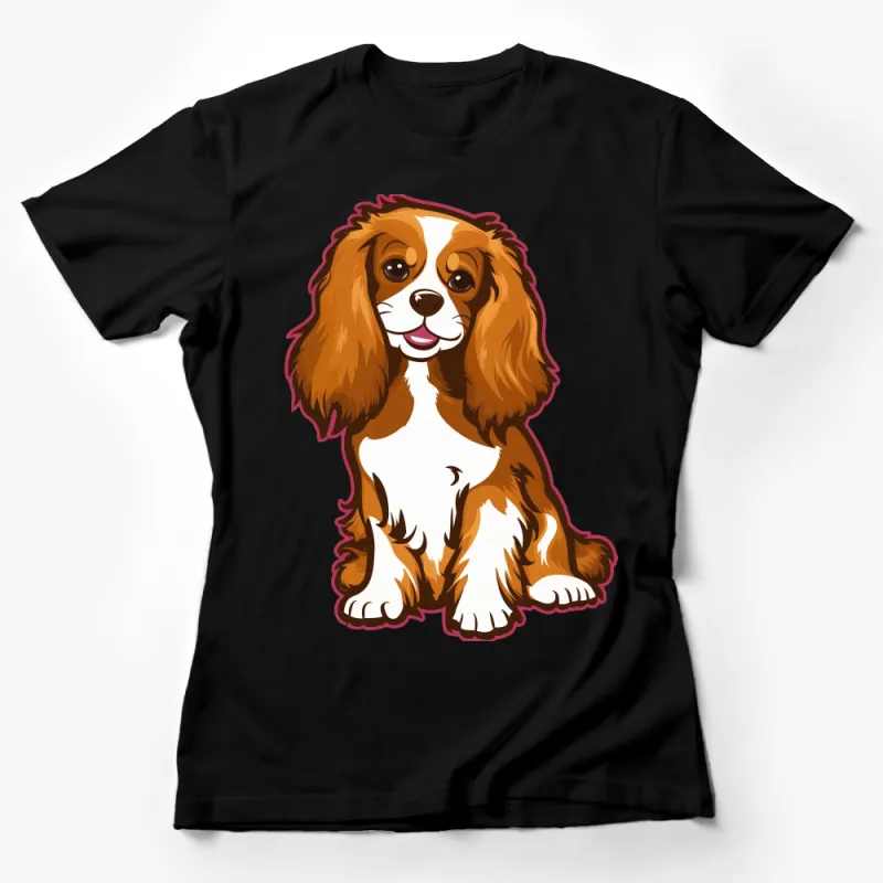 Adorable Cartoon Cavalier King Charles Spaniel Puppy T-Shirt Design Female T-Shirt