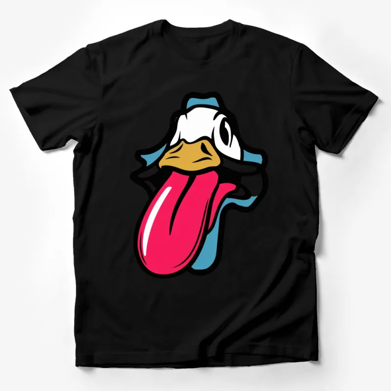 Cartoon Duck Face with Long Tongue Out - Humorous Graphic Tee for All Ages Male T-Shirt