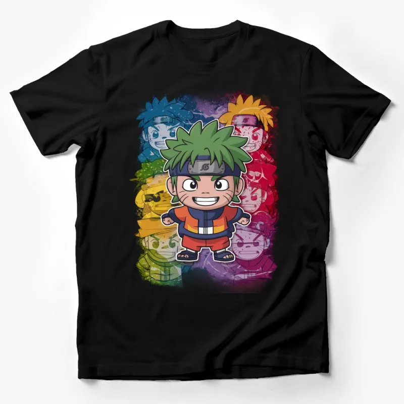 Vibrant Anime Character Collage T-Shirt, Colorful Manga Tee, Unisex Cartoon Graphic Shirt Male T-Shirt