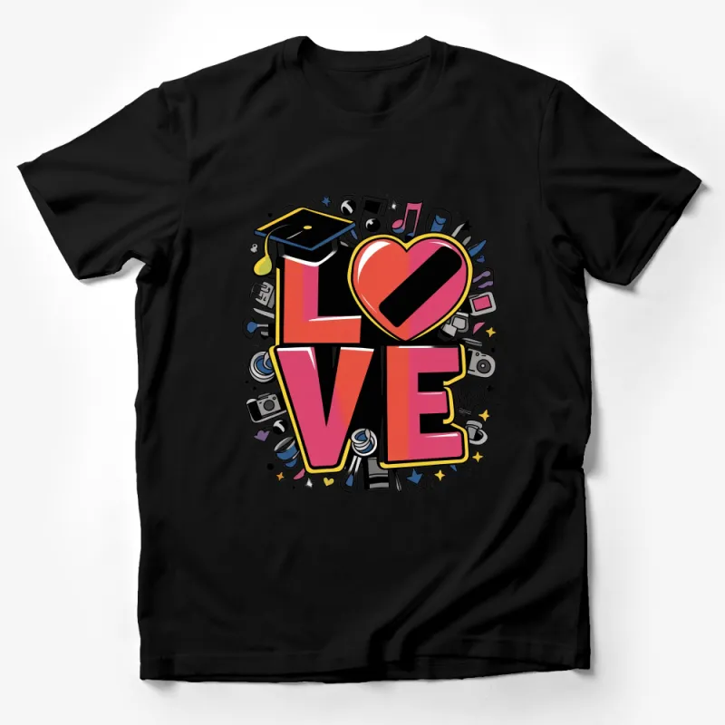 Colorful Love Graphic Tee, Fun Graduate Music Heart T-Shirt, Unisex Adult Casual Wear, Gift for Music Lovers Male T-Shirt