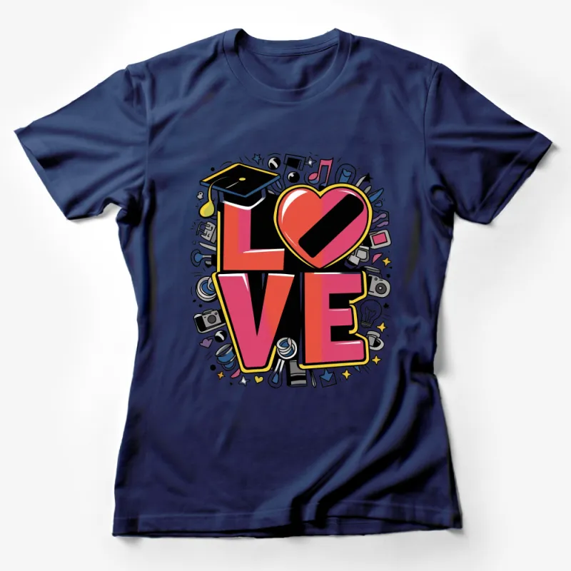 Colorful Love Graphic Tee, Fun Graduate Music Heart T-Shirt, Unisex Adult Casual Wear, Gift for Music Lovers Female T-Shirt