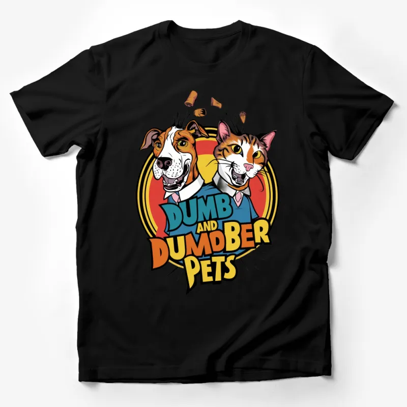 Fun Dog and Cat Cartoon T-Shirt, Dumb and Dumber Inspired Pet Lovers Tee, Colorful Graphic Shirt for Animal Enthusiasts Male T-Shirt