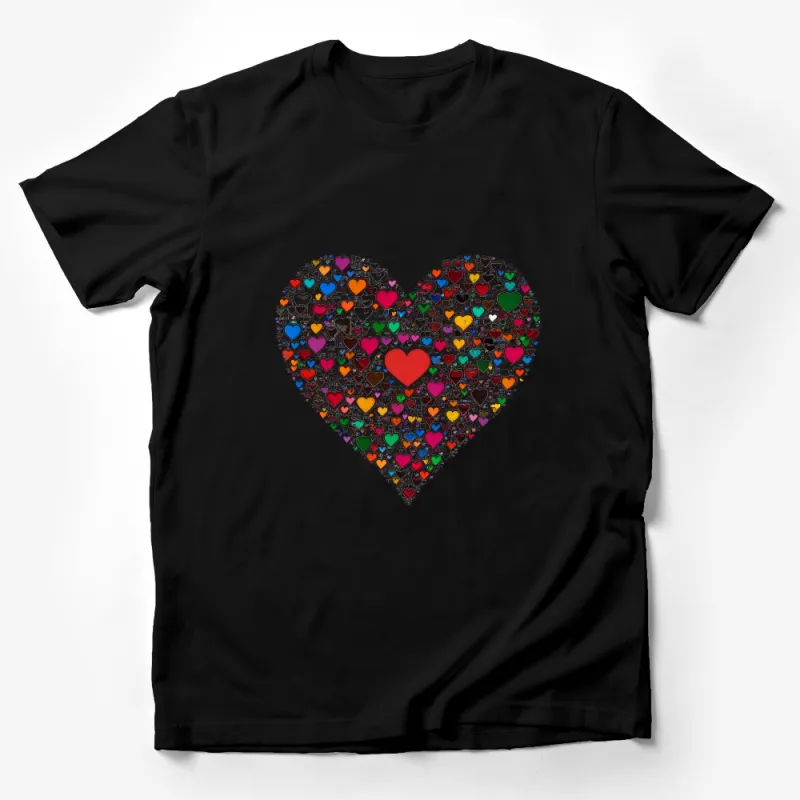 Colorful Heart Mosaic Graphic T-Shirt, Unique Love and Friendship Tee for All Occasions Male T-Shirt