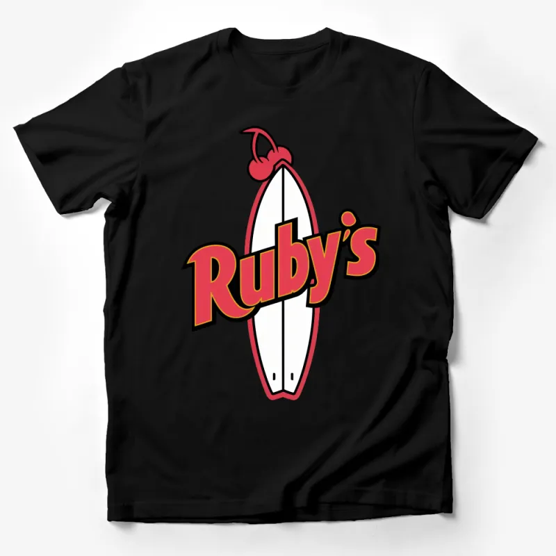 Ruby's Classic Surfboard Logo T-Shirt, Vintage Inspired Casual Wear for Beach Lovers Male T-Shirt