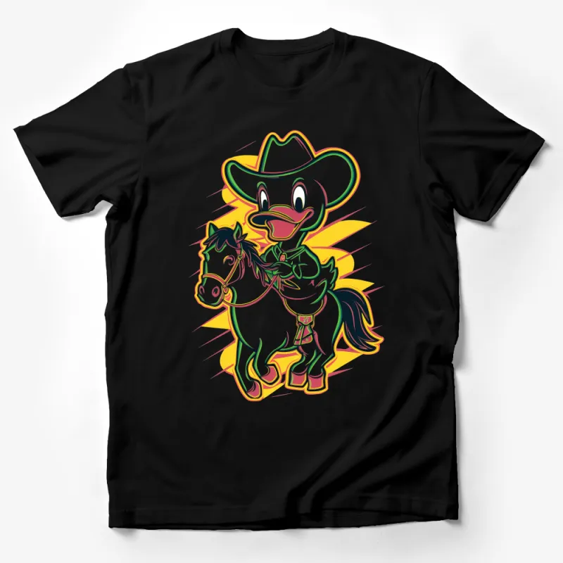 Cartoon Duck Cowboy Riding Cute Pony Colorful T-Shirt for Kids and Adults Male T-Shirt