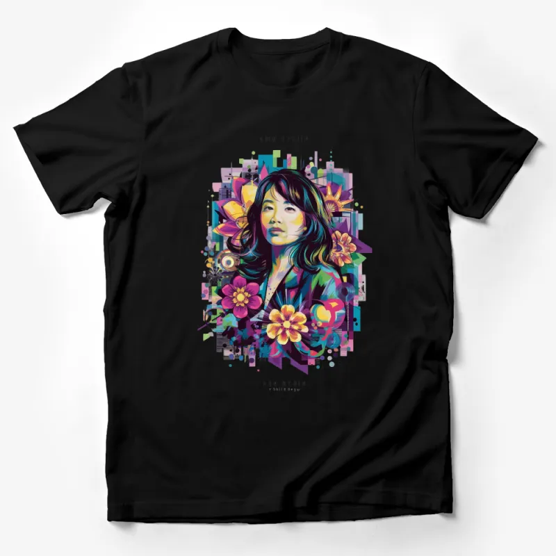 Colorful Abstract Floral Portrait Print T-Shirt, Artistic Women's Fashion Tee, Vibrant Statement Clothing Male T-Shirt