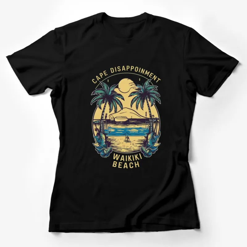 Tropical Beach T-Shirt, Cape Disappointment Waikiki Beach Graphic Tee, Summer Palm Trees Shirt, Unisex Surf Style Top Female T-Shirt