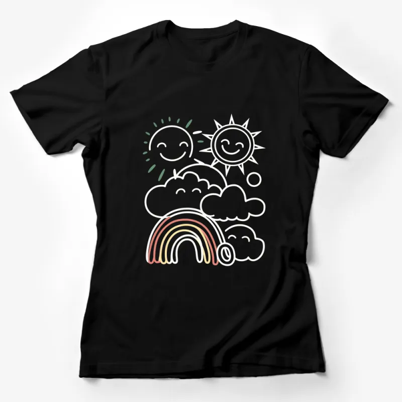 Smiling Sun and Rainbow Sketch Unisex T-Shirt, Casual Comfortable Wear for All Ages Female T-Shirt