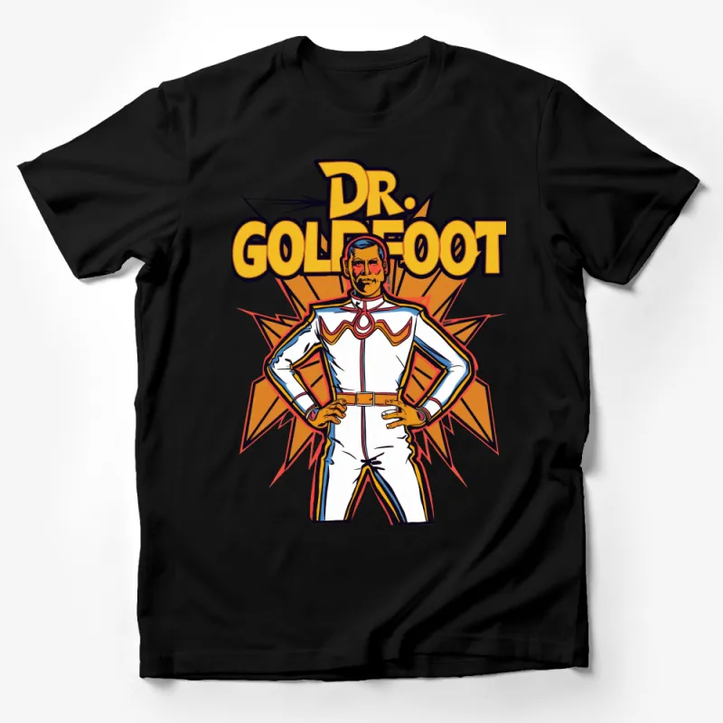 Retro Superhero Graphic T-Shirt, Dr. Golffoot Cartoon Character Tee, Vintage Style Shirt for Comic Fans Male T-Shirt