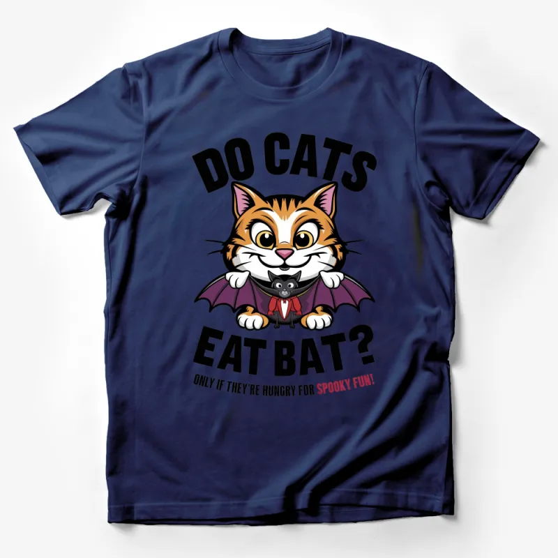 Cute Cat and Bat Graphic Tee - Funny Question Do Cats Eat Bat? T-Shirt Male T-Shirt