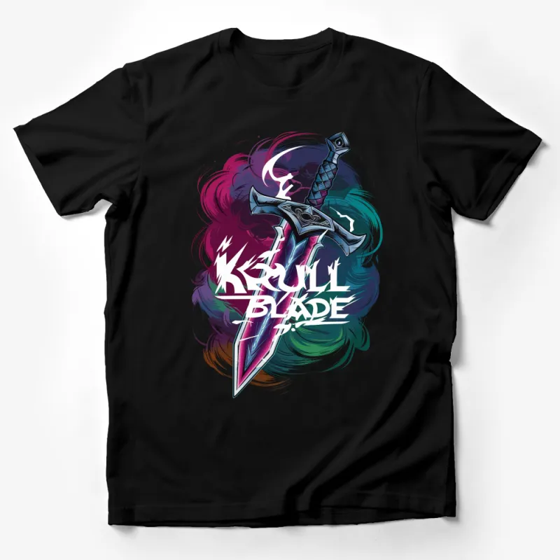 Men's Graphic Tee with Vibrant Skull and Blade Design, Bold Colorful Streetwear Style T-Shirt Male T-Shirt