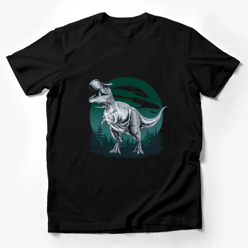 Dinosaur T-Shirt, Graphic Tee for Jurassic Lovers, Prehistoric Animal Shirt, Forest Dinosaur Illustration, T-Rex Nature Design Top Male T-Shirt