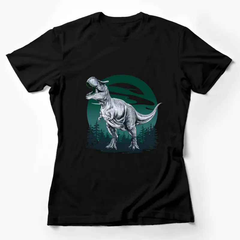 Dinosaur T-Shirt, Graphic Tee for Jurassic Lovers, Prehistoric Animal Shirt, Forest Dinosaur Illustration, T-Rex Nature Design Top Female T-Shirt