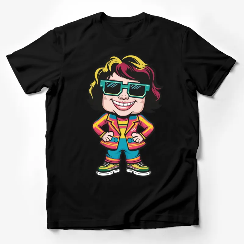 Retro Style Cartoon Character T-Shirt, Colorful 80s Fashion Illustration Tee, Unisex Casual Wear Male T-Shirt