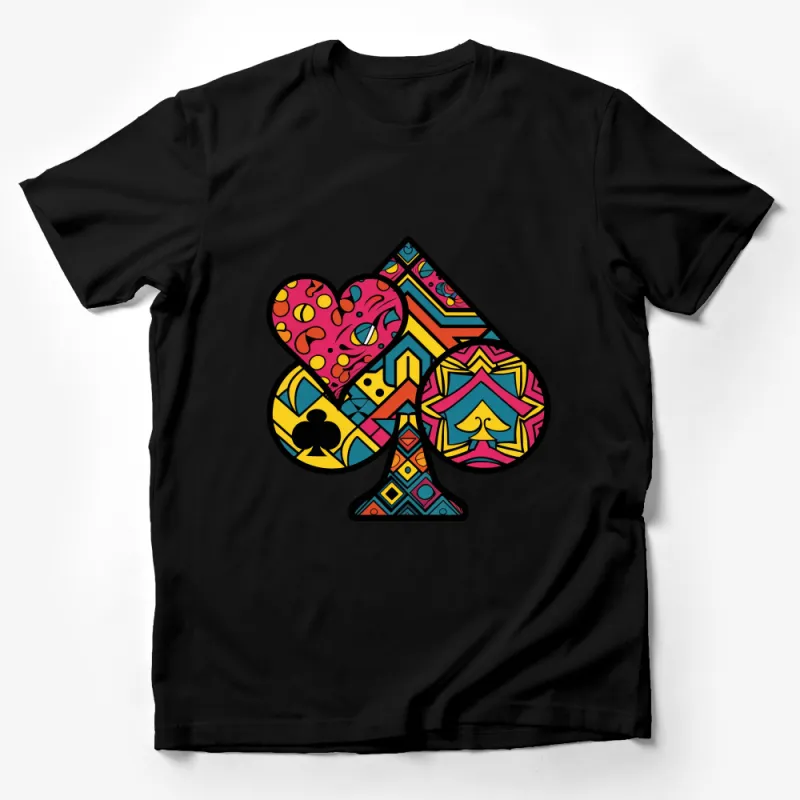 Colorful Abstract Playing Card Suits T-Shirt, Vibrant Poker Symbols Tee, Unique Game Night Apparel, Casual Unisex Top Male T-Shirt