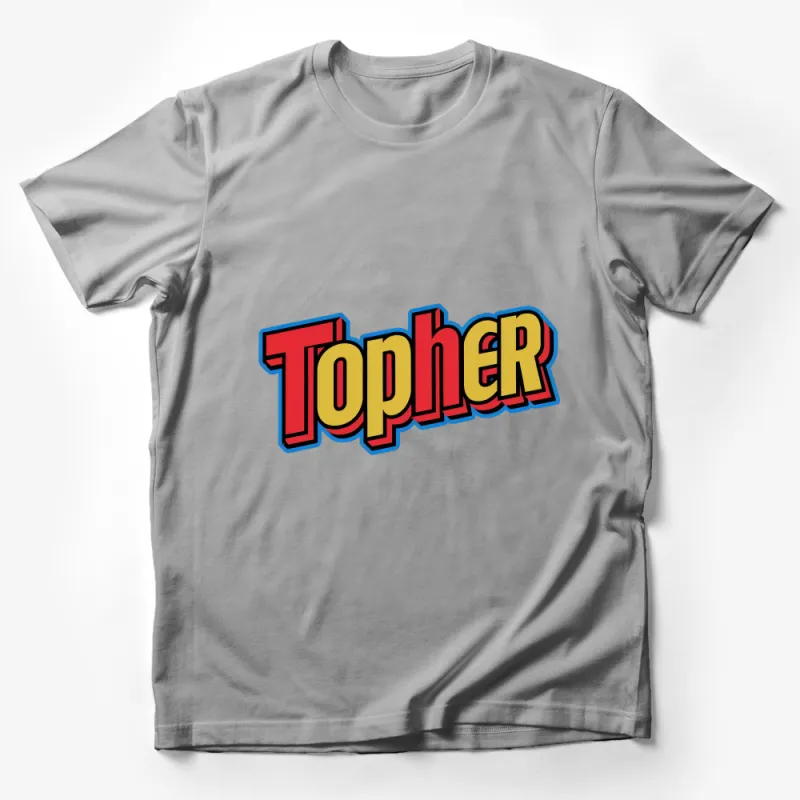 Unique Topher Comic Style T-Shirt, Bold Unisex Graphic Tee, Colorful Casual Shirt, Gift for Him or Her Male T-Shirt