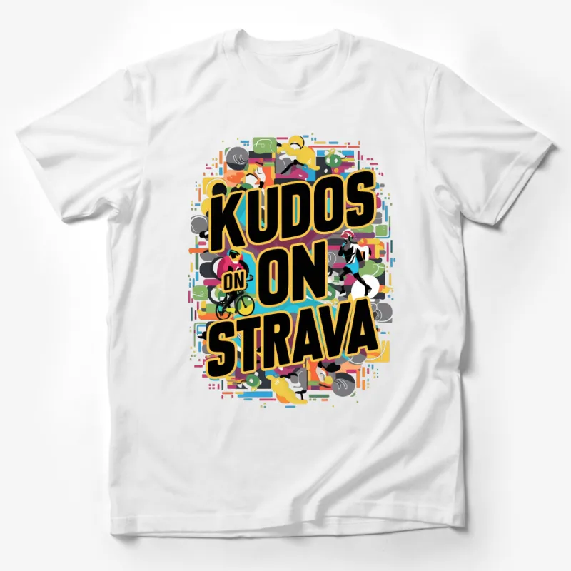 Colorful Kudos on Strava Themed T-Shirt for Cycling and Running Enthusiasts Male T-Shirt