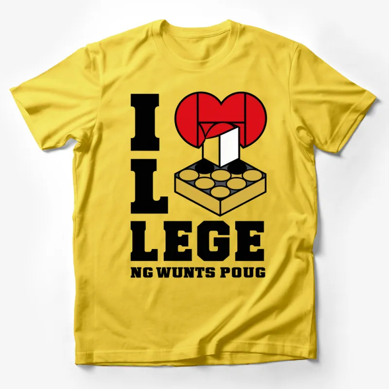 I Love LEGO Inspired Graphic Tee, Creative Building Blocks Heart Design Unisex T-Shirt Male T-Shirt