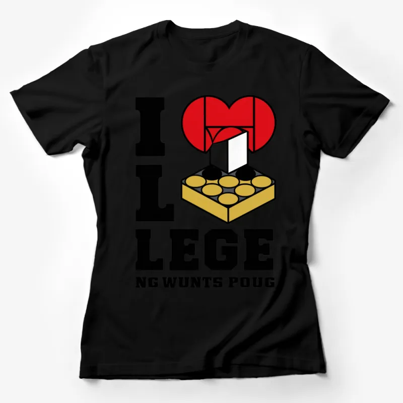 I Love LEGO Inspired Graphic Tee, Creative Building Blocks Heart Design Unisex T-Shirt Female T-Shirt