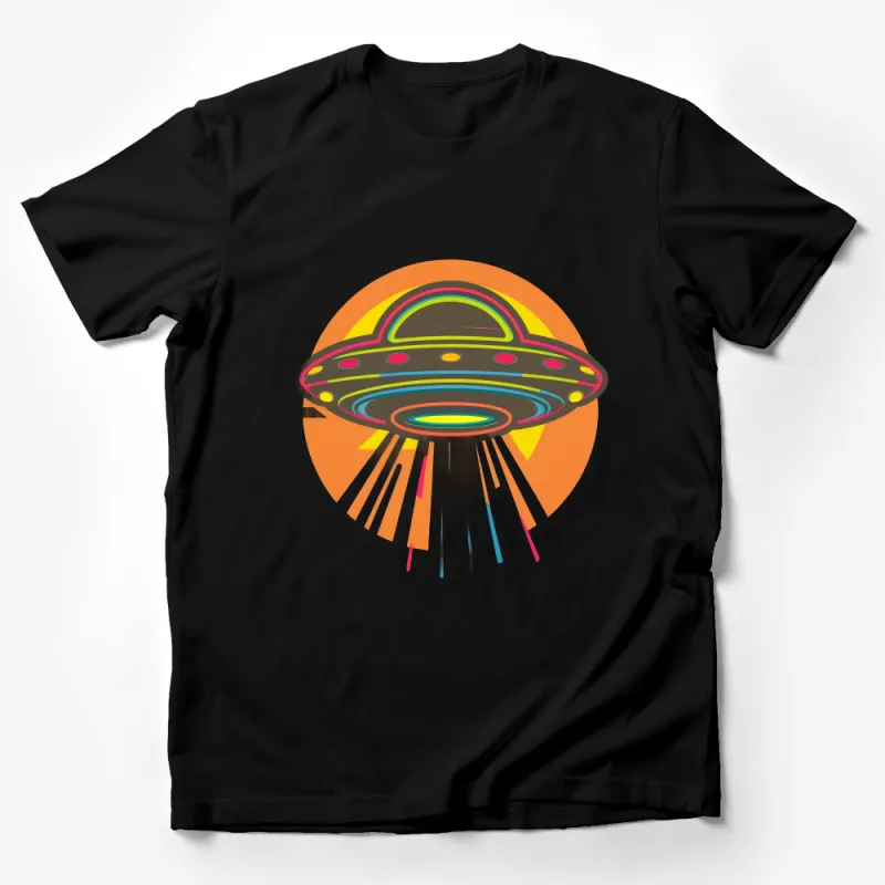 Retro UFO Spaceship T-Shirt, Vintage Sci-Fi Alien Graphic Tee, Colorful Extraterrestrial Spacecraft Shirt, Unisex Clothing Gift Male T-Shirt