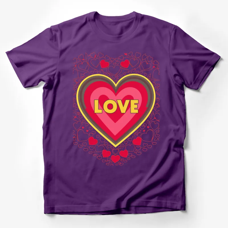 Love Heart Graphic Tee, Valentine's Day Red and Gold Shirt, Romantic Casual Wear, Gift for Her Male T-Shirt