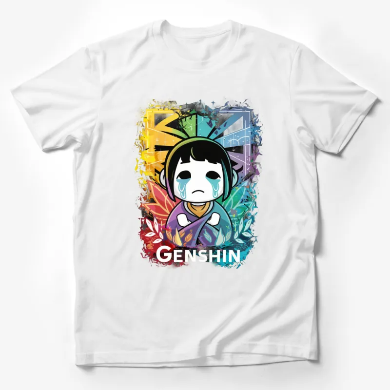 Colorful Anime Character T-shirt, Genshin Inspired Graphic Tee, Trendy Manga Style Apparel, Unisex Casual Shirt Male T-Shirt