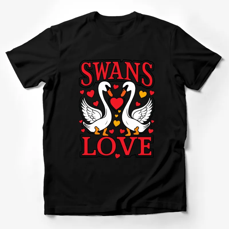 Swans Love Heart T-Shirt, Romantic Bird Graphic Tee, Unisex Valentine's Day Shirt, Couple's Matching Outfit Male T-Shirt