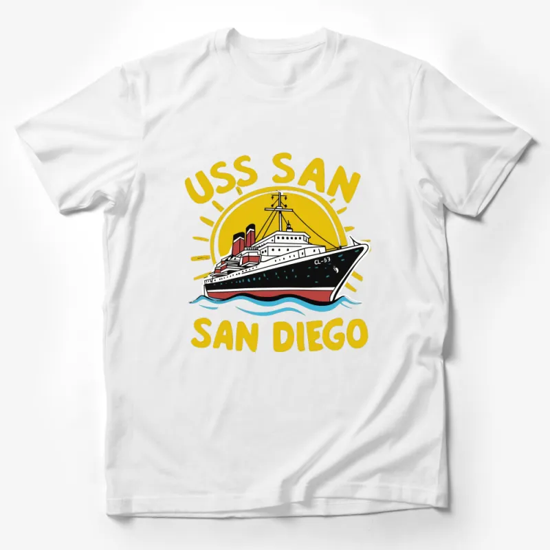 Vintage Ship USS San Diego T-Shirt, Nautical Military Tee, Unisex Boat Graphic Top, Summer Beachwear, Casual Maritime Apparel Male T-Shirt